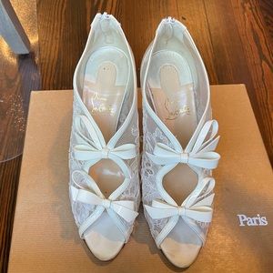 Christian Louboutin White Satin and Lace Empira Heels 85 Size 38.5